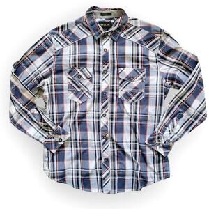 Helix Plaid Long Sleeve Pockets Athletic Fit Casual Button Up Shirt Men Sz L